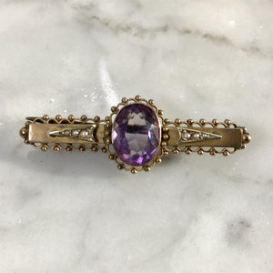 Antique Amethyst Brooch or Pendant in 9K Yellow Gold. February Birthstone. 6th Anniversary. - Scotch Street Vintage
