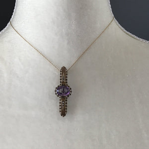 Antique Amethyst Brooch or Pendant in 9K Yellow Gold. February Birthstone. 6th Anniversary. - Scotch Street Vintage