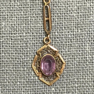 Antique Amethyst Drop Pendant set in 10K Yellow Gold. February Birthstone Estate Jewelry. - Scotch Street Vintage