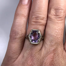 Load image into Gallery viewer, Antique Amethyst Ring. 10K White Gold. Art Nouveau Filigree. February Birthstone. 6th Anniversary. - Scotch Street Vintage