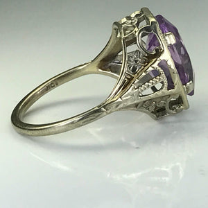 Antique Amethyst Ring. 10K White Gold. Art Nouveau Filigree. February Birthstone. 6th Anniversary. - Scotch Street Vintage