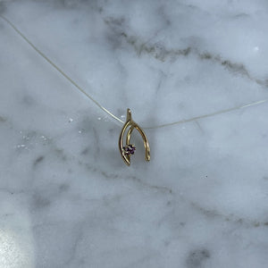Antique Amethyst Wishbone Pendant in 14K Yellow Gold. Upcycled Repurposed Hatpin. January Birthstone. - Scotch Street Vintage
