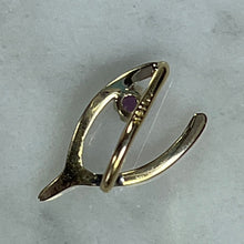 Load image into Gallery viewer, Antique Amethyst Wishbone Pendant in 14K Yellow Gold. Upcycled Repurposed Hatpin. January Birthstone. - Scotch Street Vintage