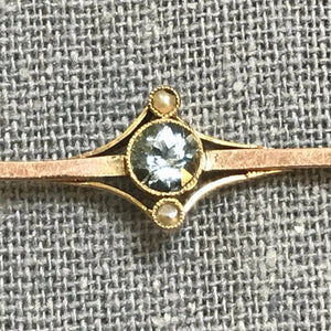 Antique Aquamarine Bar Pendant. 10K Gold. March Birthstone. 19th Anniversary. Upcycled Jewelry. - Scotch Street Vintage