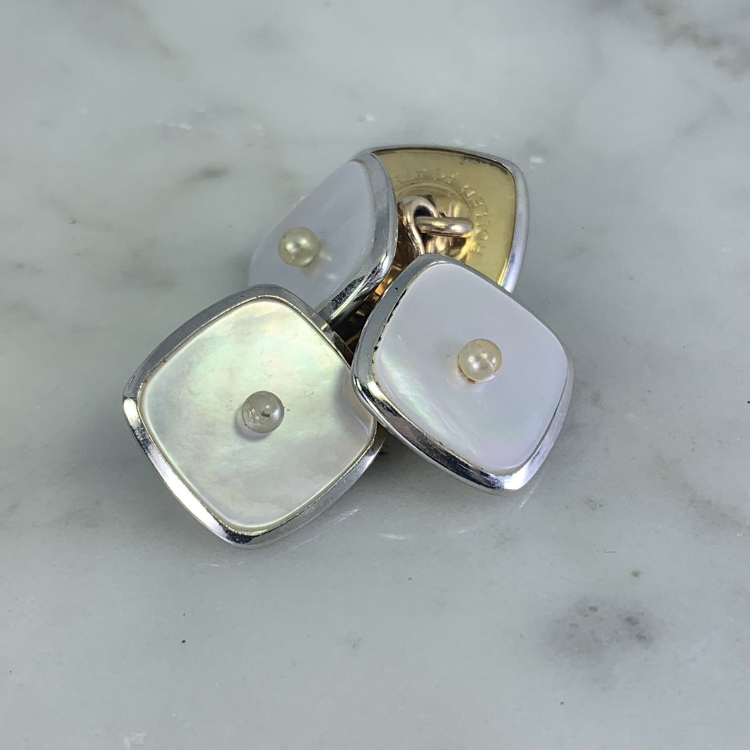 Antique Art Deco Cufflinks and Tuxedo Stud Set in Mother of Pearl. Grooms or Groomsman Gift. - Scotch Street Vintage