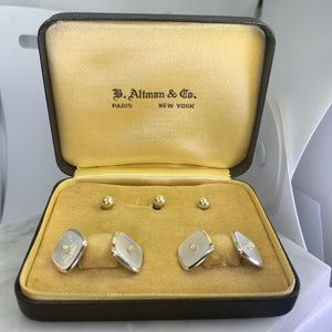 Antique Art Deco Cufflinks and Tuxedo Stud Set in Mother of Pearl. Grooms or Groomsman Gift. - Scotch Street Vintage