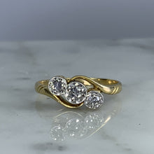 Load image into Gallery viewer, Antique Art Deco Diamond Engagement Ring in 18K Yellow Gold. Past Present and Future Trilogy Ring - Scotch Street Vintage