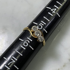 Antique Art Deco Diamond Engagement Ring in 18K Yellow Gold. Past Present and Future Trilogy Ring - Scotch Street Vintage