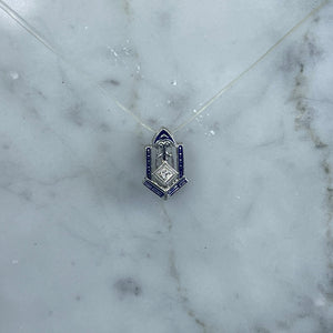 Antique Diamond and Enamel Pendant in a 14k White Gold Art Deco Setting. April Birthstone. - Scotch Street Vintage