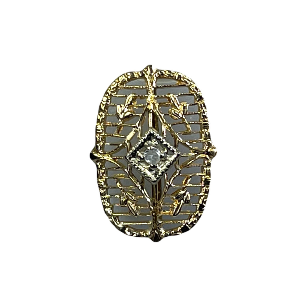 Antique Diamond Pendant in 14K Yellow Gold Filigree Setting Upcycled from a Hat Pin. - Scotch Street Vintage