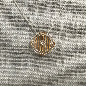 Antique Diamond Seed Pearl Pendant. 10K Gold Filigree. April Birthstone. 10th Anniversary Gift. - Scotch Street Vintage