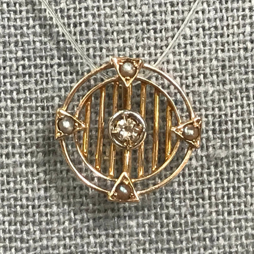 Antique Diamond Seed Pearl Pendant. 10K Gold Filigree. April Birthstone. 10th Anniversary Gift. - Scotch Street Vintage
