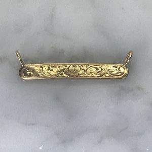 Antique Gold Bar Pendant. 14K Yellow Gold. Scroll Design. Upcycled Diaper Pin. Circa 1800s. - Scotch Street Vintage