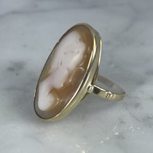 Load image into Gallery viewer, Antique Large Cameo Ring in 14K Yellow Gold Setting. Hand Carved Carnelian Shell Silhouette. - Scotch Street Vintage