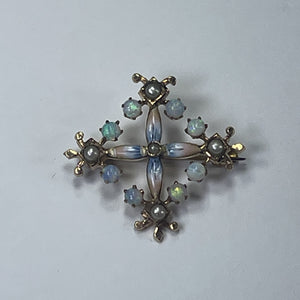 Antique Opal and Enamel Pendant or Brooch in 14k Yellow Gold Floral Design. Perfect Something Old. - Scotch Street Vintage