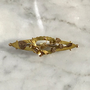 Antique Pendant or Brooch in 9k Yellow Gold with a Floral Bouquet and Bow. Repurposed Jewelry. - Scotch Street Vintage