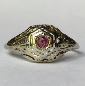 Antique Ruby Ring. 14K Gold Art Deco Filigree Setting. July Birthstone. 15th Anniversary. APPRAISED - Scotch Street Vintage