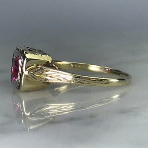 Antique Ruby Ring in 14K Yellow Gold Art Deco Filigree Setting. July Birthstone. 15th Anniversary. - Scotch Street Vintage