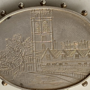 Antique Sterling Silver Brooch with Engraved River City Scene. Perfect for a Pendant. 25th Anniversary. - Scotch Street Vintage