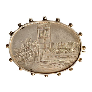 Antique Sterling Silver Brooch with Engraved River City Scene. Perfect for a Pendant. 25th Anniversary. - Scotch Street Vintage
