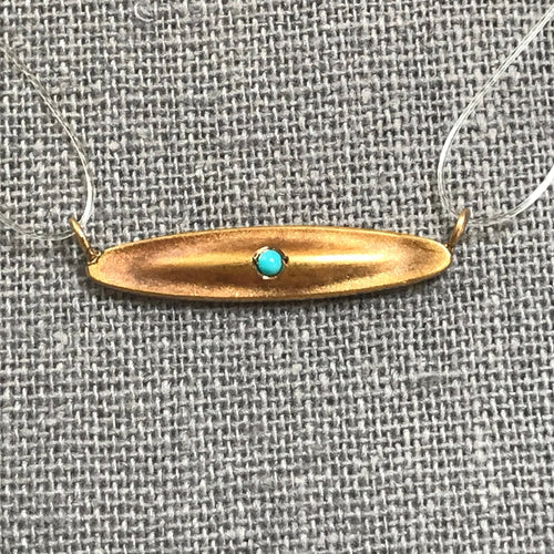 Antique Turquoise Bar Pendant. 14K Yellow Gold. December Birthstone. Upcycled Jewelry. Circa 1800s. - Scotch Street Vintage