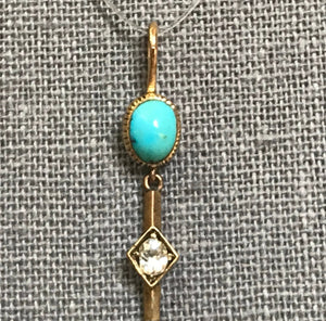 Antique Turquoise Diamond Pendant. 15K Yellow Gold. Drop Pendant. December Birthstone. - Scotch Street Vintage