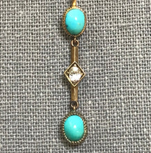 Load image into Gallery viewer, Antique Turquoise Diamond Pendant. 15K Yellow Gold. Drop Pendant. December Birthstone. - Scotch Street Vintage