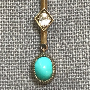 Antique Turquoise Diamond Pendant. 15K Yellow Gold. Drop Pendant. December Birthstone. - Scotch Street Vintage
