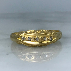 Antique Wedding Band. Diamond 18K Gold Ring. April Birthstone. 10th Anniversary Gift. Stacking Ring - Scotch Street Vintage