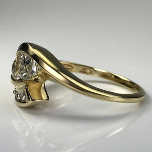 Aquamarine Diamond Ring. Modernist 10k Yellow Gold Setting. March Birthstone. 19th Anniversary Gift. - Scotch Street Vintage