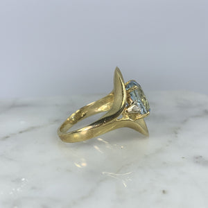 Aquamarine Diamond Statement Ring in a 14k Yellow Gold Modernist Setting. March Birthstone. - Scotch Street Vintage