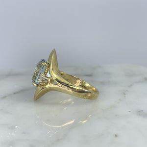 Aquamarine Diamond Statement Ring in a 14k Yellow Gold Modernist Setting. March Birthstone. - Scotch Street Vintage