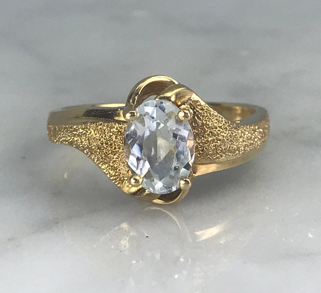 Aquamarine Engagement Ring. 14k Brushed Gold. March Birthstone. 19th Anniversary Gift. - Scotch Street Vintage