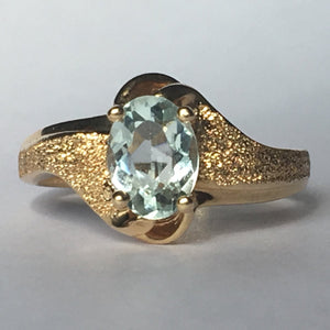 Aquamarine Engagement Ring. 14k Brushed Gold. March Birthstone. 19th Anniversary Gift. - Scotch Street Vintage