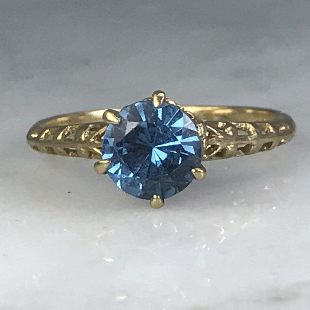Aquamarine Engagement Ring by Crosby. 10k Yellow Gold Setting. March Birthstone. 19th Anniversary. - Scotch Street Vintage