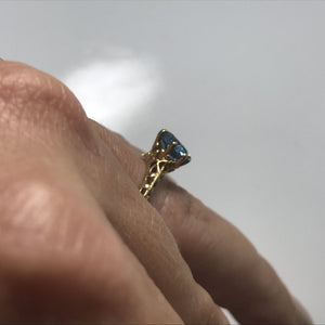 Aquamarine Engagement Ring by Crosby. 10k Yellow Gold Setting. March Birthstone. 19th Anniversary. - Scotch Street Vintage