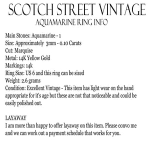 Aquamarine Promise Ring. 14k Yellow Gold. March Birthstone. 19th Anniversary Gift. - Scotch Street Vintage