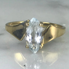 Load image into Gallery viewer, Aquamarine Ring. Modernist 10k Yellow Gold Setting. March Birthstone. 19th Anniversary. - Scotch Street Vintage