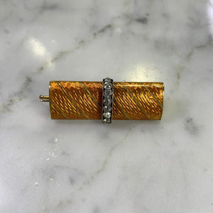 Art Deco Diamond Enamel Brooch in 14k Yellow Gold. Repuposed Necklace Pendant or Bracelet. - Scotch Street Vintage