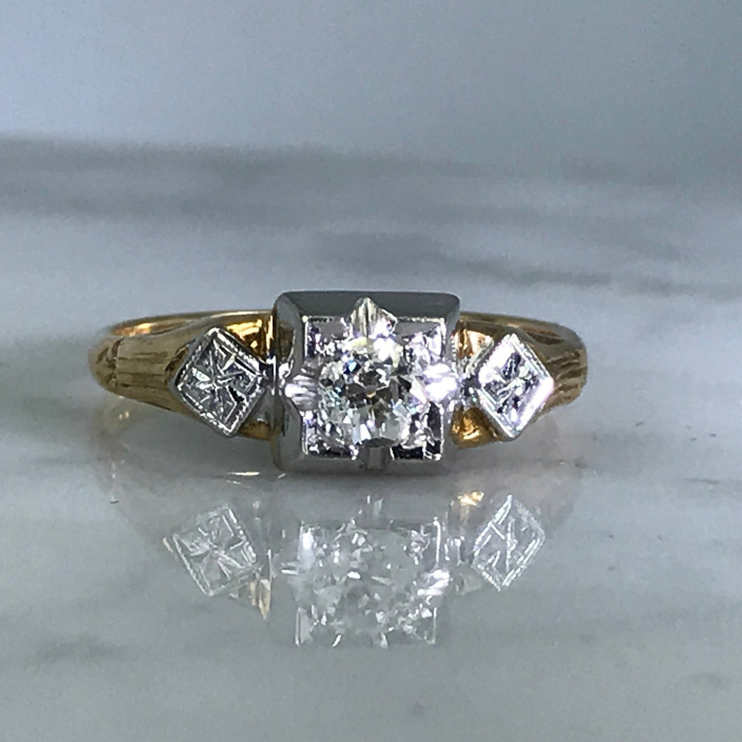 Art Deco Diamond Engagement Ring. 14K Gold. Estate Jewelry. April Birthstone. 10 Year Anniversary. - Scotch Street Vintage