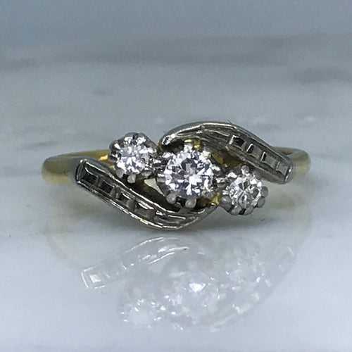 Art Deco Diamond Engagement Ring. 18K Gold and Platinum. April Birthstone. 10 Year Anniversary Gift. - Scotch Street Vintage