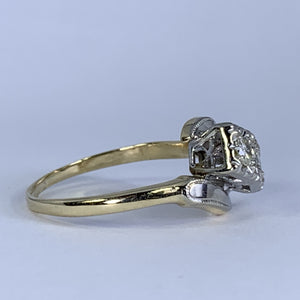 Art Deco Diamond Engagement Ring in 14K Gold. 10 Year Anniversary Gift. Estate Fine Jewelry. - Scotch Street Vintage