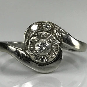Art Deco Diamond Engagement Ring in 14K White Gold. April Birthstone. 10 Year Anniversary Gift. - Scotch Street Vintage