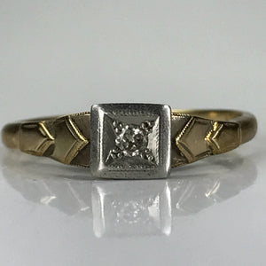Art Deco Diamond Promise Ring. 18K Gold and Platinum Setting. April Birthstone. 10 Year Anniversary. - Scotch Street Vintage