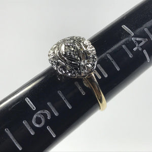 Art Deco Diamond Shield Ring. 14K Gold Filigree Setting. April Birthstone. 10 Year Anniversary. - Scotch Street Vintage