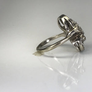 Art Deco Diamond Statement Ring. 14K White Gold. April Birthstone. 10 Year Anniversary. Appraised. - Scotch Street Vintage