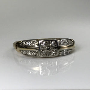 Art Deco Diamond Wedding Band. 14K Gold. April Birthstone. 10th Anniversary Gift. Stacking Ring. - Scotch Street Vintage