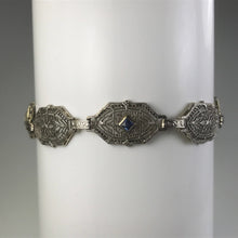 Load image into Gallery viewer, Art Deco Sapphire Diamond Bracelet in a 14k Gold Filigree Setting. Estate Jewelry. 1920s. - Scotch Street Vintage