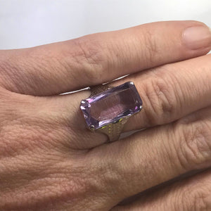 Art Nouveau Amethyst Ring. 14K White Gold. February Birthstone. 6th Anniversary Gift. 1900s - Scotch Street Vintage