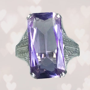 Art Nouveau Amethyst Ring. 14K White Gold. February Birthstone. 6th Anniversary Gift. 1900s - Scotch Street Vintage